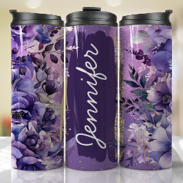 Lila Anemone Floral Add Name Custom Gift Thermosbecher