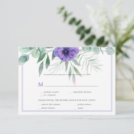 Lila Anemone Greenerity Border UAWG RSVP Karte (Stehend Vorderseite)