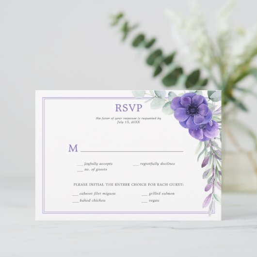 Lila Anemone Greenery Doppelrahmen UAWG Einladung (Stehend Vorderseite)