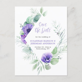 Lila Anemone Grünrahmen Save the Date Ankündigungspostkarte