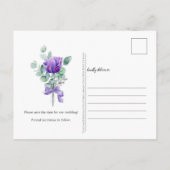 Lila Anemone Grünrahmen Save the Date Ankündigungspostkarte (Rückseite)