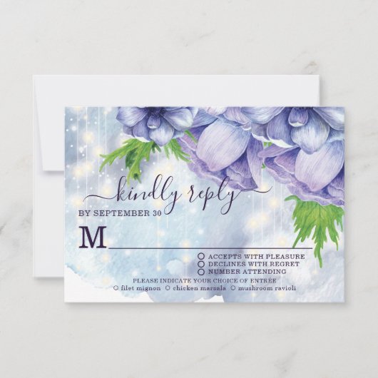 Lila Anemone Hochzeitsfeier RSVP Karte (Vorderseite)