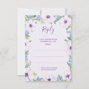 Lila Anemone Hyacinth Spring Wedding Repair Cards RSVP Karte