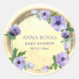 *~* Lila Anemone-Siegel Runder Aufkleber