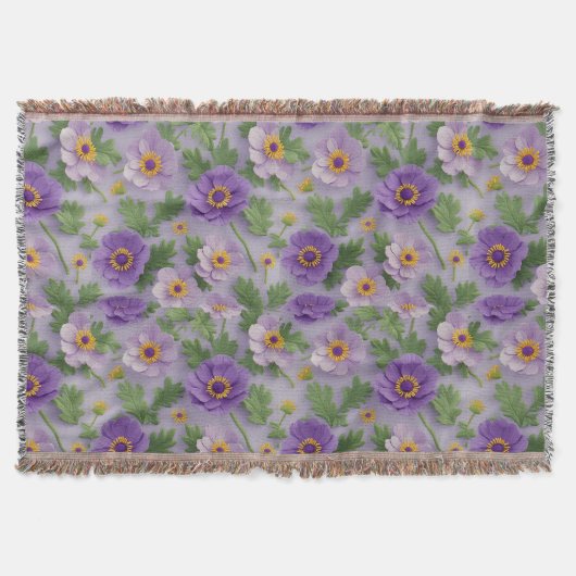 Lila Anemonen-Blumenmuster Decke (Vorderseite)