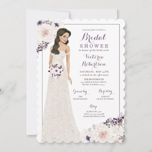 Lila Anemonenbrücke im Brautparty Gown Einladung (Vorderseite)
