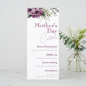 Lila Anemones Muttertagscocktails Menükarte (Stehend Vorderseite)