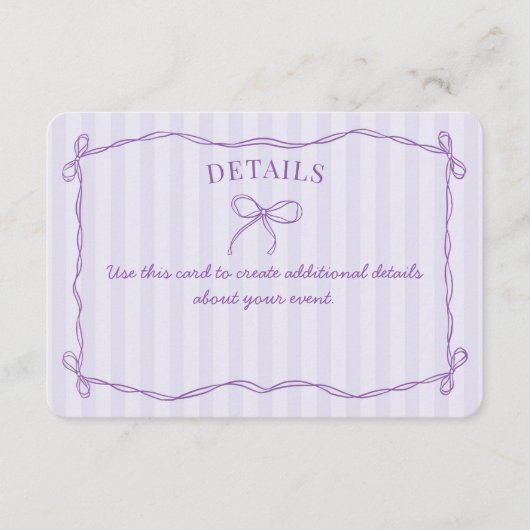 Lila Angaben zur Coquette-Bow-Paste Einlegen Begleitkarte (Vorderseite)