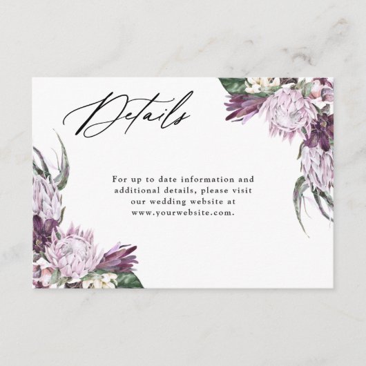 Lila Angaben zur Hochzeit von Plum Boho Begleitkarte (Vorderseite)