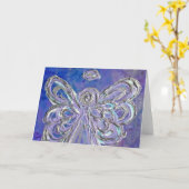 Lila Angel-Grußkarte oder Mitteilungskarten (Gelbe Blume)