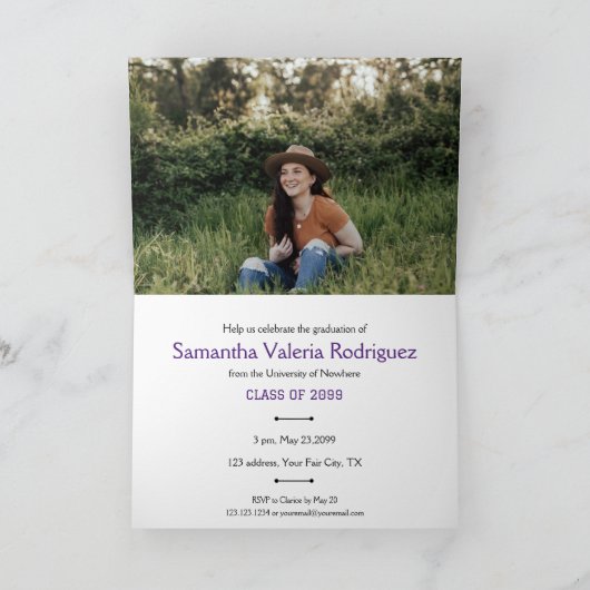 Lila Angled Acht-Foto Abschluss Einladung (Innenseite)