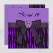 Lila Animal Print & Heart Jewel Sweet 16 Einladung (Vorne/Hinten)