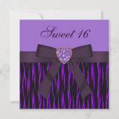 Lila Animal Print & Heart Jewel Sweet 16 Einladung (Vorderseite)
