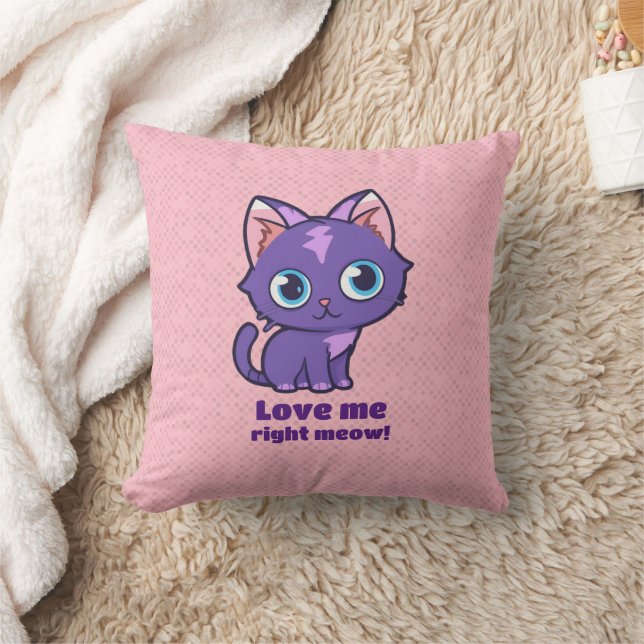 Lila Anime Cat Vector Art Pink Kissen (Decke)