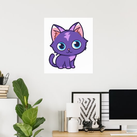 Lila Anime Cat Vector Art Poster (Heimbüro)