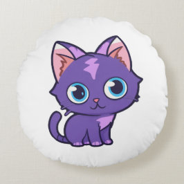 Lila Anime Cat Vector Art Rundes Kissen