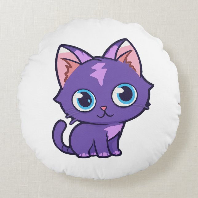 Lila Anime Cat Vector Art Rundes Kissen (Vorderseite)