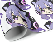 Lila Anime Gaming Girl Geschenkpapier (Rolleneckpunkt)