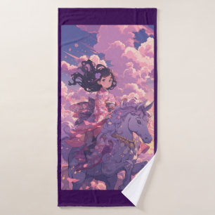 Lila Anime Princess auf Pferdeschlittenhandtuch Badehandtuch
