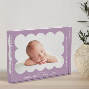 Lila Ankündigung der Neugeburt Fotoblock