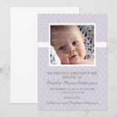 Lila Ankündigung von Foto Damaskus Baby (Vorne/Hinten)