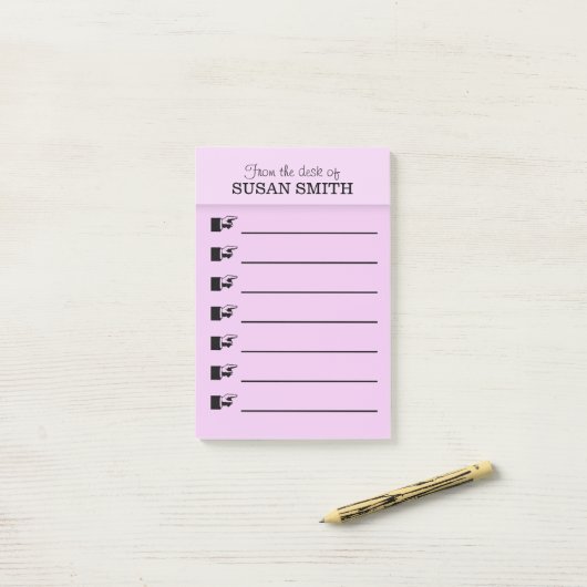 Lila Anmerkung des Lehrerschreibtisches Post-it Klebezettel (Auf Schreibtisch)