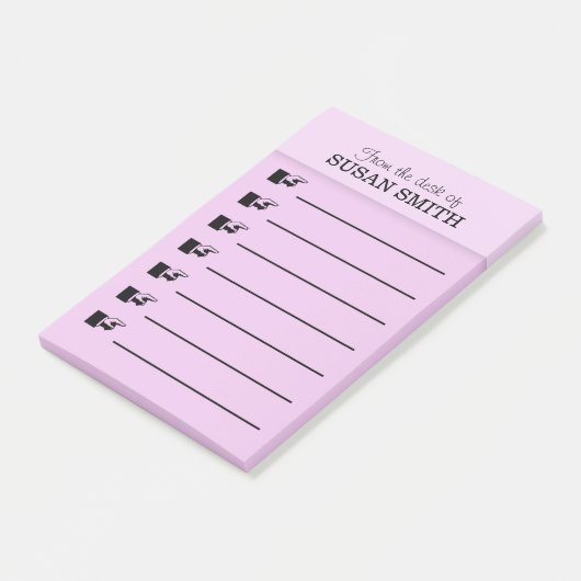 Lila Anmerkung des Lehrerschreibtisches Post-it Klebezettel (angewinkelt)