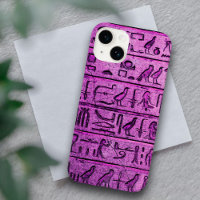 Lila antike ägyptische Hieroglyphen iPhone 14 Fall