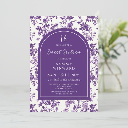 Lila Antike Chinoiserie 16 . Geburtstag Einladung (Stehend Vorderseite)