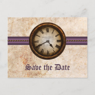 Lila antike Uhr Save the Date Postkarte