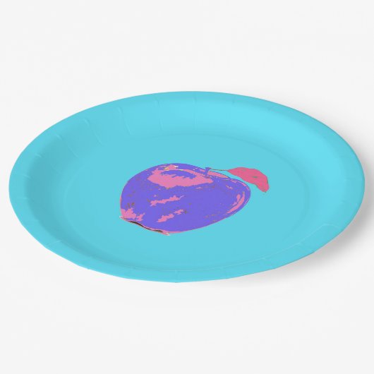 Lila Apple Pop Art Pappteller (Schrägansicht)