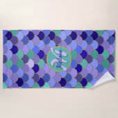 Lila & Aqua Aquamarine Mermaid-Skala Name + Monogr Strandtuch (Vorderseite)