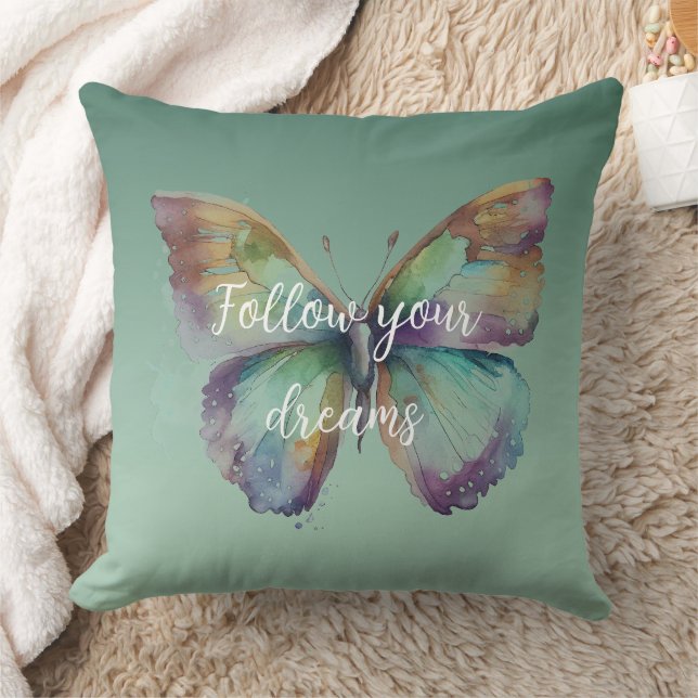 Lila Aqua Blue Mint Butterfliegen Kissen (Decke)