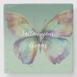 Lila Aqua Blue Mint Butterfliegen Steinuntersetzer