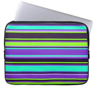 Lila, Aqua & Chartreuse Striped Electronics Bag Laptopschutzhülle