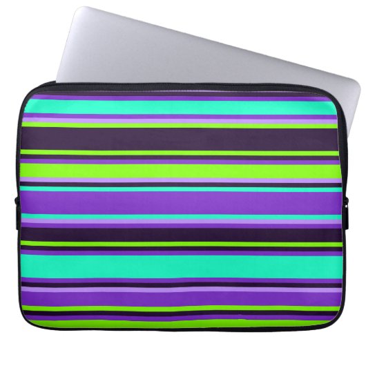 Lila, Aqua & Chartreuse Striped Electronics Bag Laptopschutzhülle (Vorderseite)