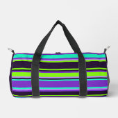 Lila, Aqua & Chartreuse Stripte Nähtasche Duffle Bag (Vorderseite)