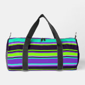Lila, Aqua & Chartreuse Stripte Nähtasche Duffle Bag (Rückseite)