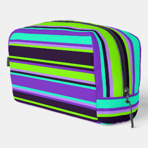 Lila, Aqua, & Chartreuse Stripte Toilettenbeutel Waschbeutel