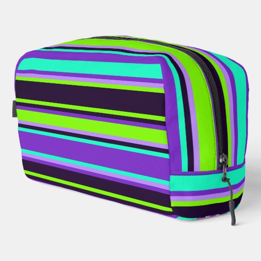 Lila, Aqua, & Chartreuse Stripte Toilettenbeutel Waschbeutel (Rechte Ecke)