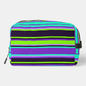 Lila, Aqua, & Chartreuse Stripte Toilettenbeutel Waschbeutel (Rückseite)