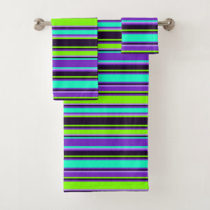 Lila, Aqua & Chartreuse Striptes HandtuchSet Badhandtuch Set