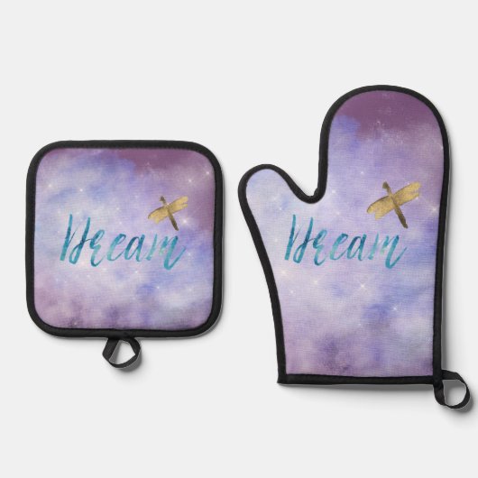 Lila Aqua Dream Ofenhandschuh & Topflappen-Set (Vorderseite)