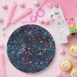 Lila Aqua Glam Gold Meerjungfrau Sparkle Pappteller