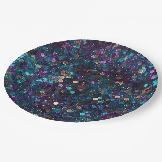 Lila Aqua Glam Gold Meerjungfrau Sparkle Pappteller (Schrägansicht)