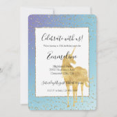 Lila Aqua Gold Einhorn Glitzer Sparkone Einladung (Vorderseite)