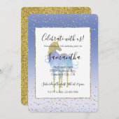 Lila Aqua Gold Glitzer Unicorn Einladung (Vorne/Hinten)