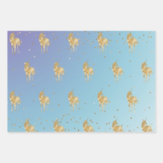 Lila Aqua Gold Sparkle Geschenkpapier Set (Vorderseite)