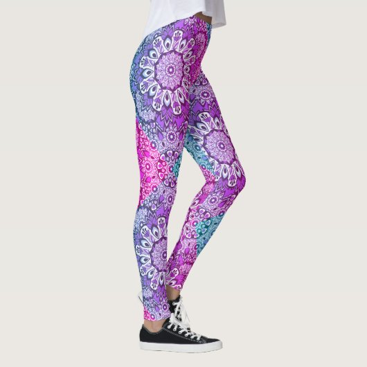 Lila Aqua Mandala Muster Boho Leggings (Rechts)