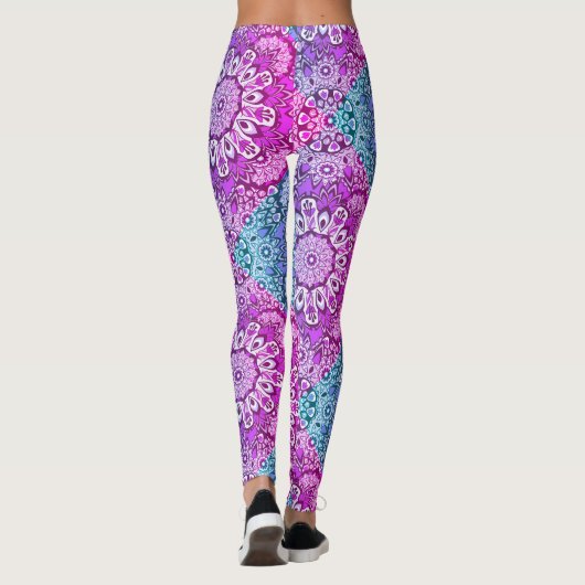 Lila Aqua Mandala Muster Boho Leggings (Rückseite)
